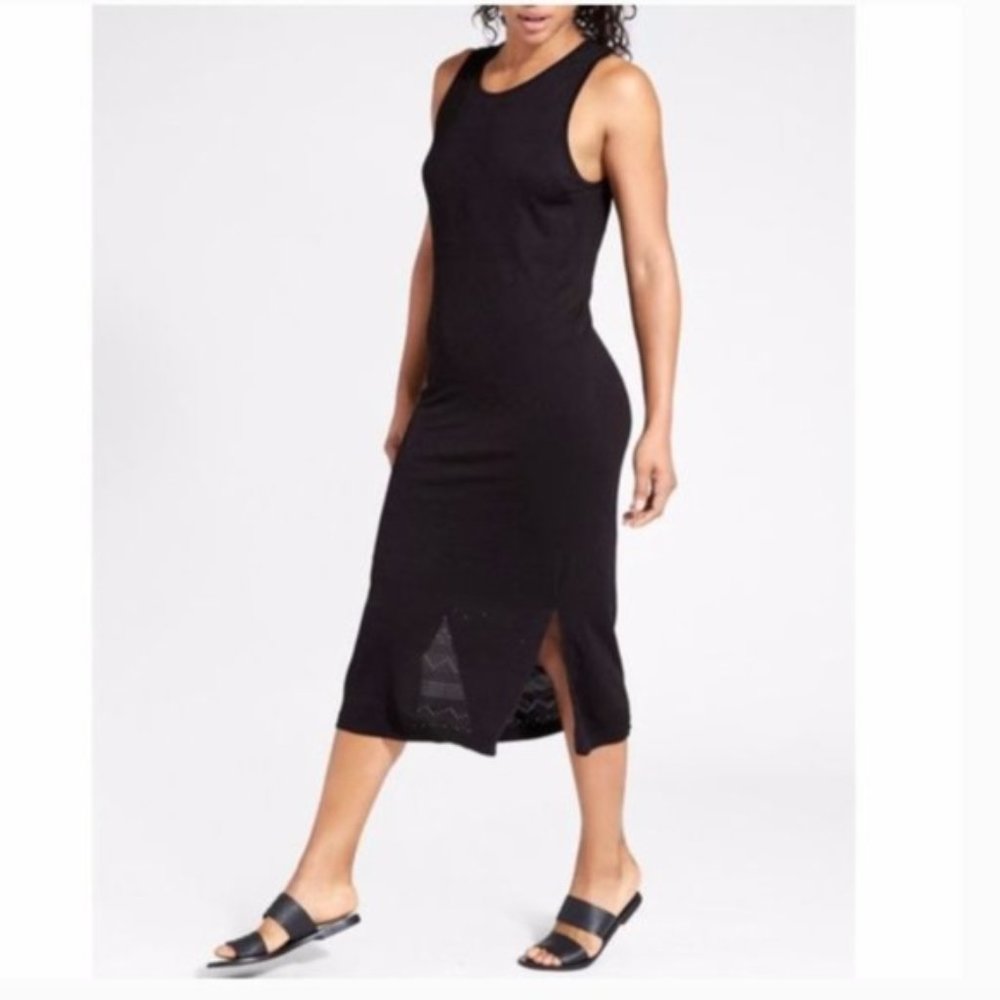 Athleta Black Seamless Laser Cut Midi Dress - S